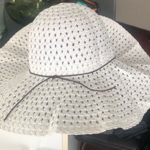 BOHO White Wide Brim Eyelet Sun Hat